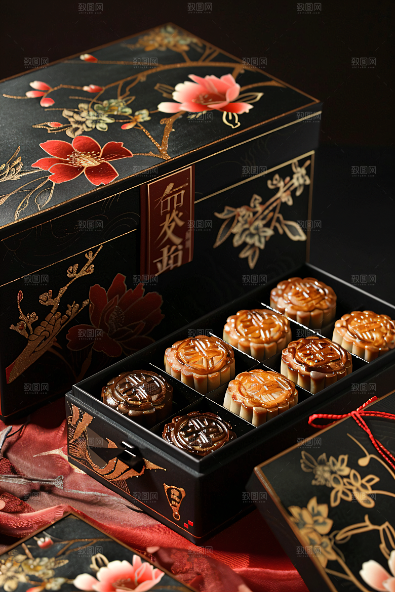 中秋月饼礼盒文化甜点摄影图