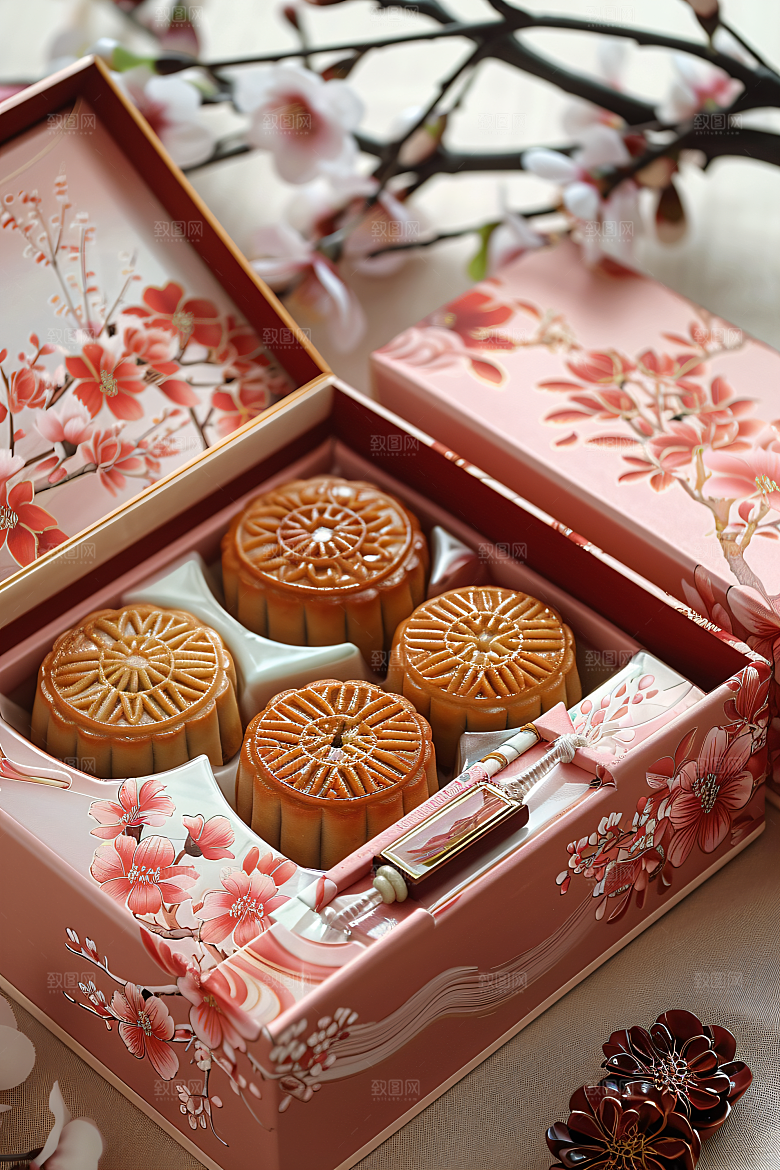 中秋月饼礼盒传统节日糕点摄影图