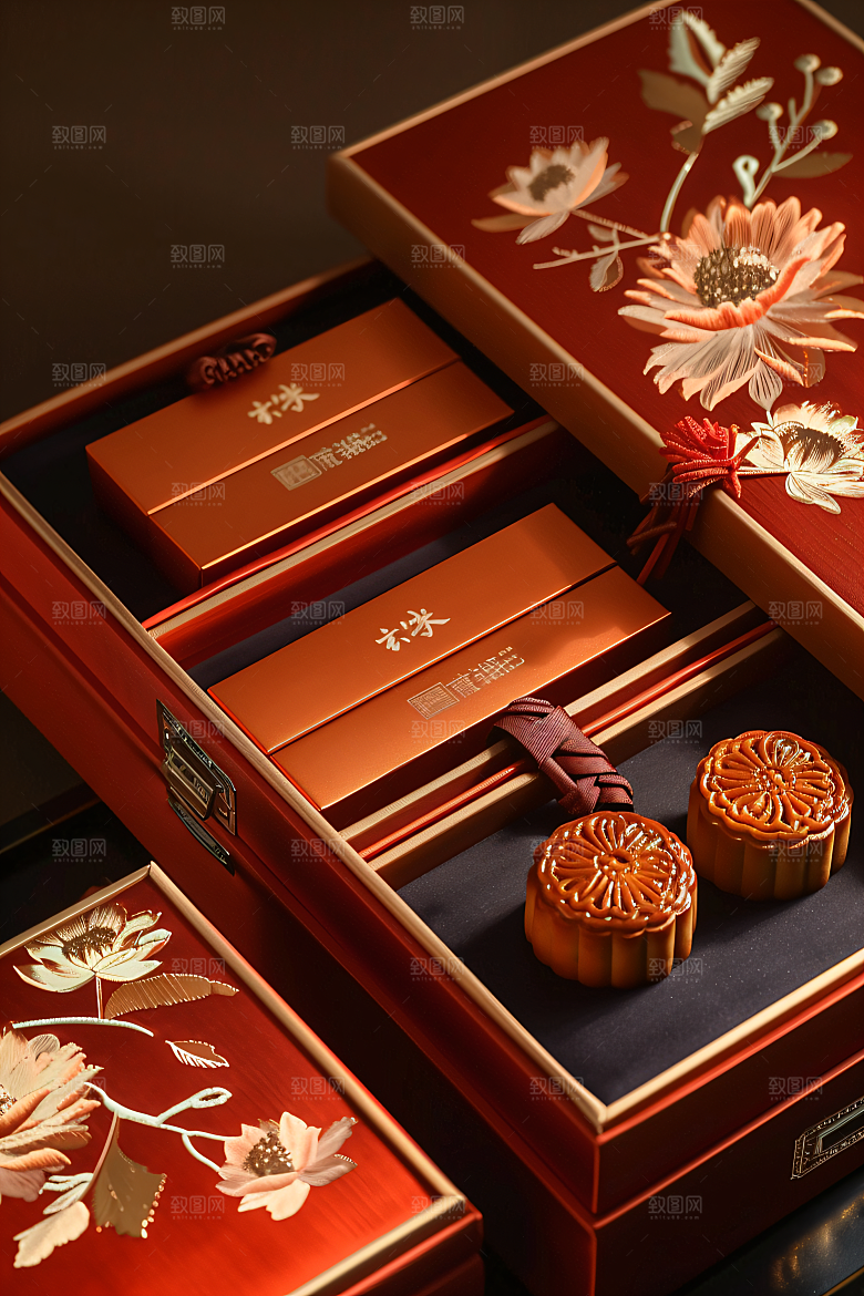 中秋月饼礼盒广式月饼美味摄影图