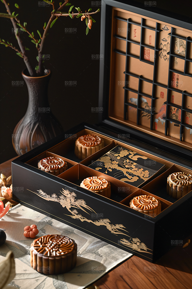 中秋月饼礼盒广式月饼莲蓉月饼摄影图