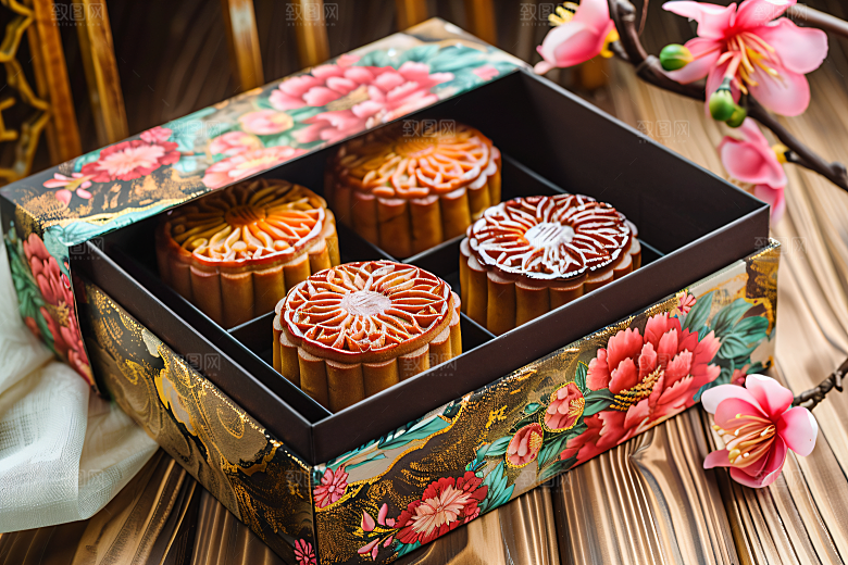 中秋月饼礼盒糕点文化摄影图