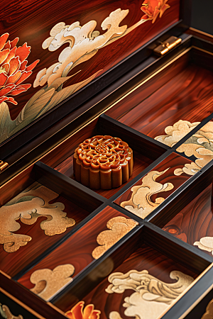 中秋月饼礼盒广式月饼甜点摄影图