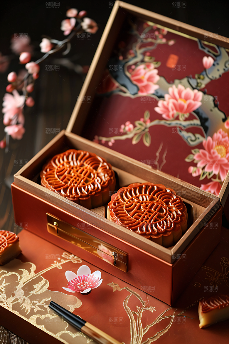 中秋月饼礼盒中秋节莲蓉月饼摄影图