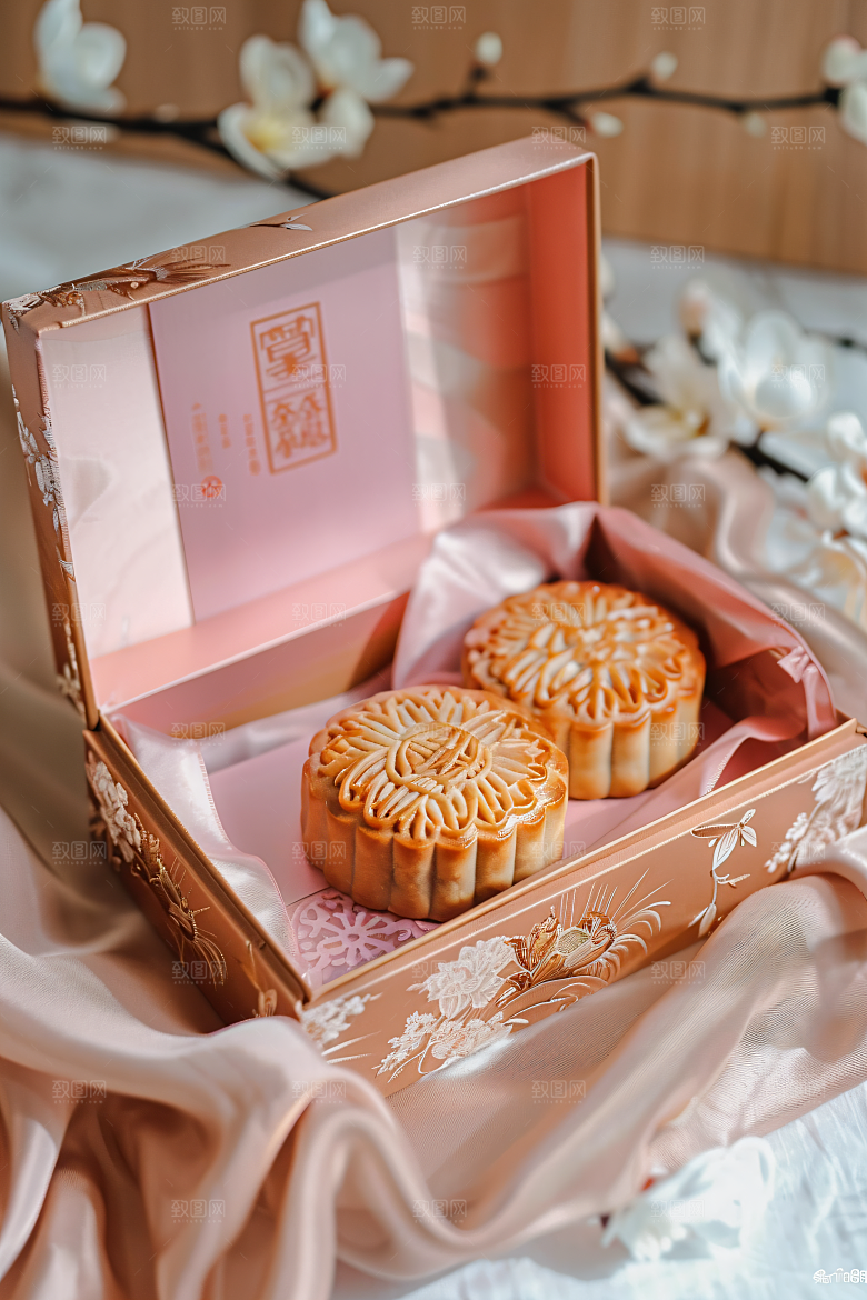 中秋月饼礼盒糕点美味摄影图
