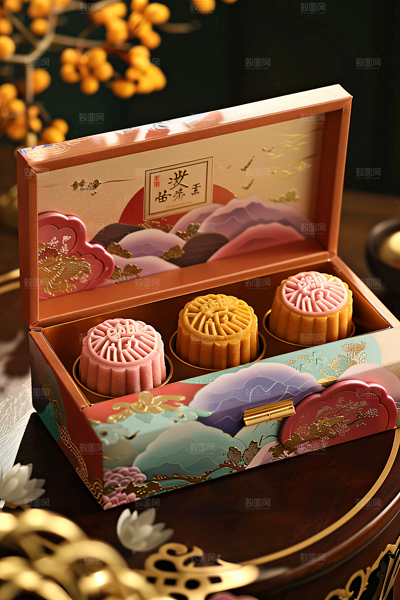 中秋月饼礼盒礼品传统节日摄影图