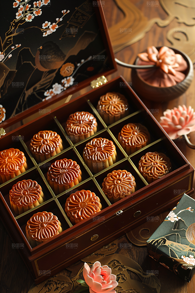 中秋月饼礼盒莲蓉月饼传统节日摄影图