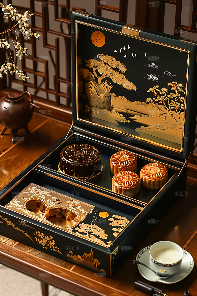 中秋月饼礼盒传统节日传统美食摄影图
