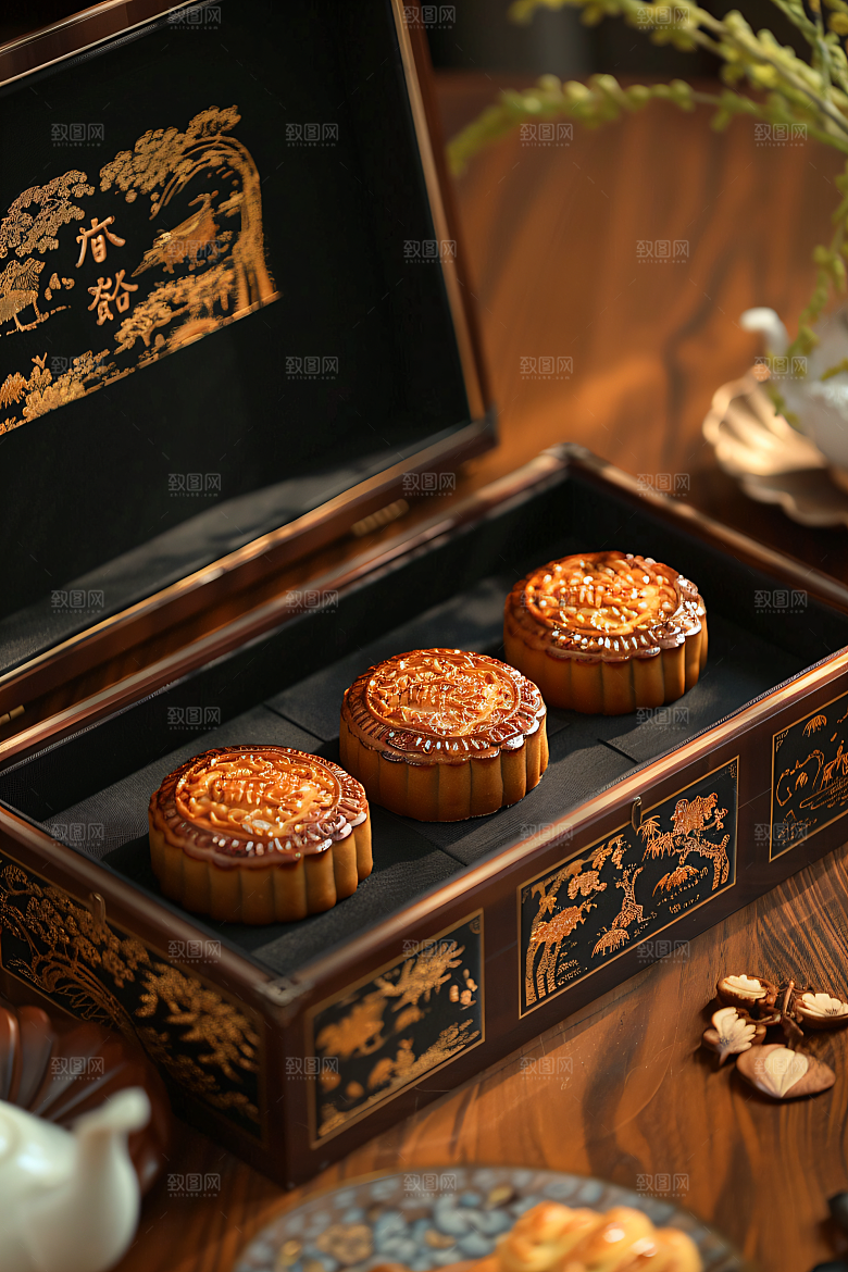 中秋月饼礼盒习俗传统节日摄影图
