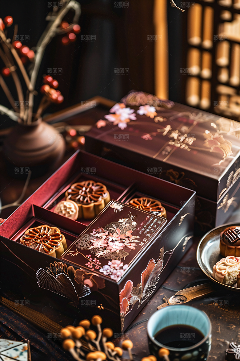 中秋月饼礼盒文化传统美食摄影图