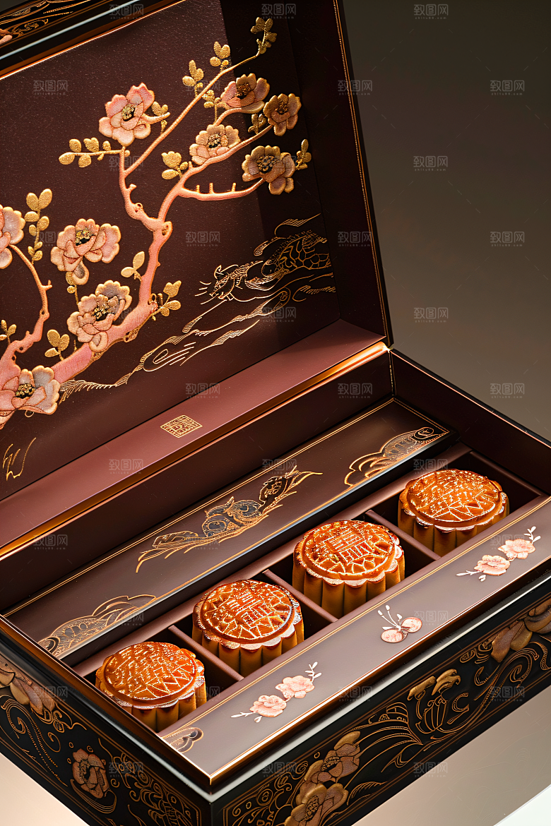 中秋月饼礼盒美味中秋节摄影图