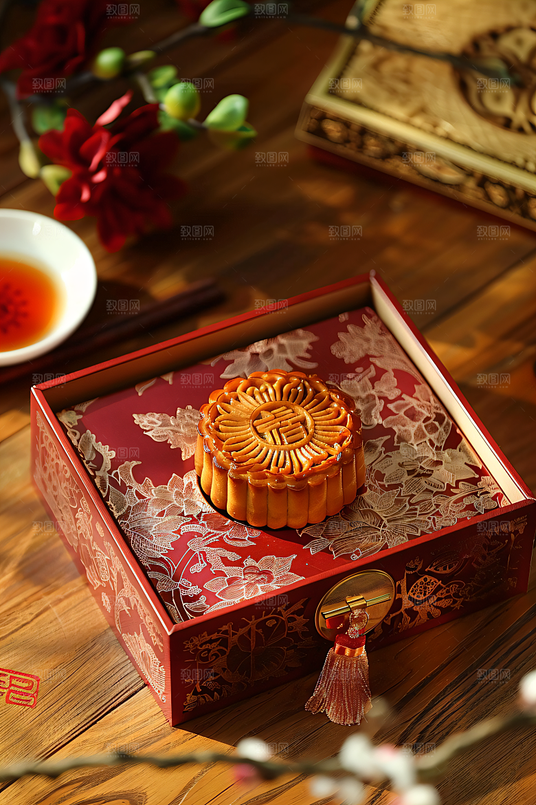 中秋月饼礼盒甜点礼品摄影图