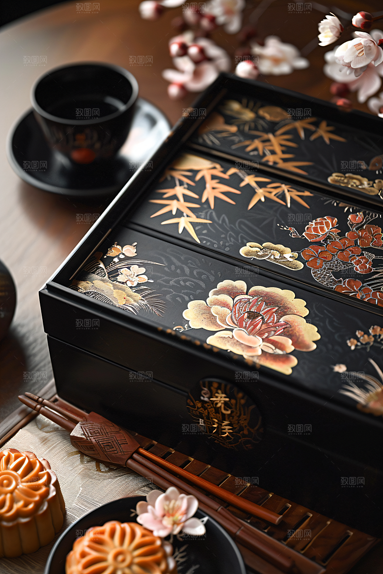 中秋月饼礼盒糕点甜点摄影图