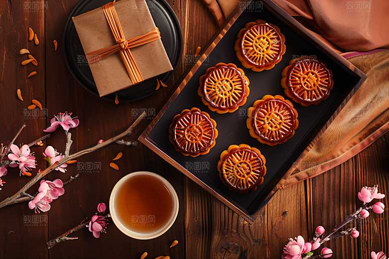 中秋月饼礼盒美食传统美食摄影图