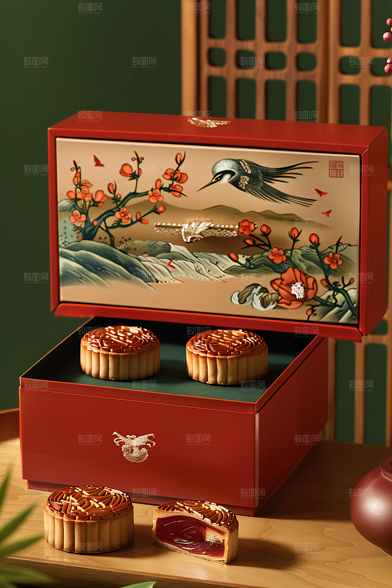 中秋月饼礼盒甜点莲蓉月饼摄影图
