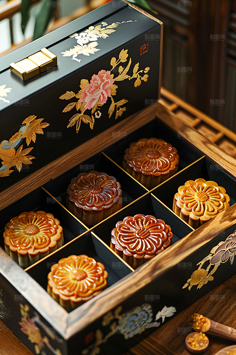 中秋月饼礼盒礼品传统美食摄影图
