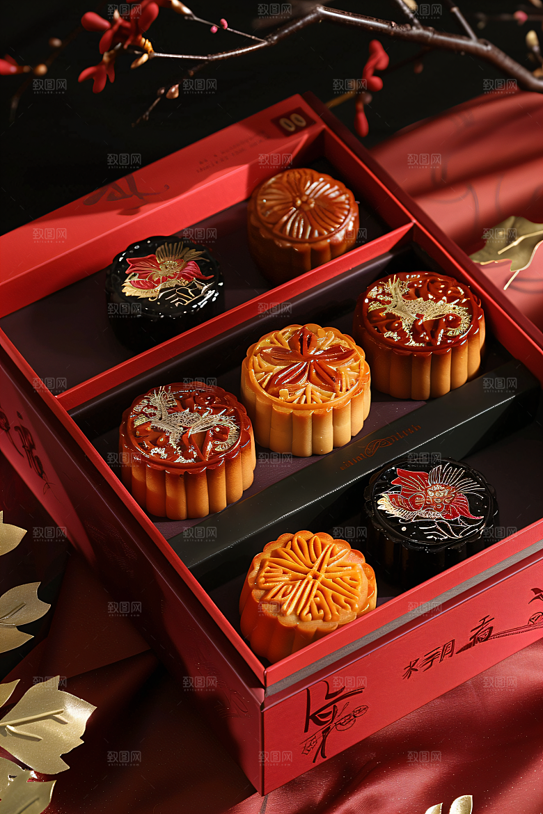 中秋月饼礼盒美食中秋节摄影图