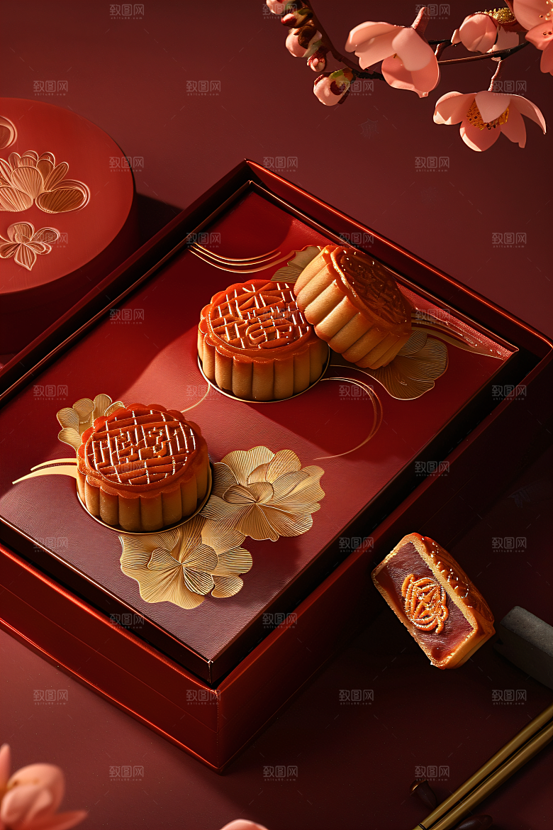 中秋月饼礼盒精致传统节日摄影图