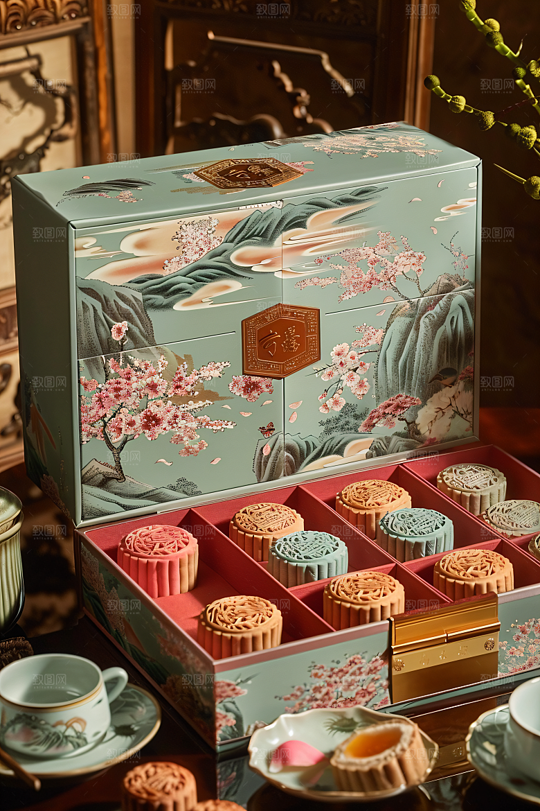 中秋月饼礼盒高清广式月饼摄影图