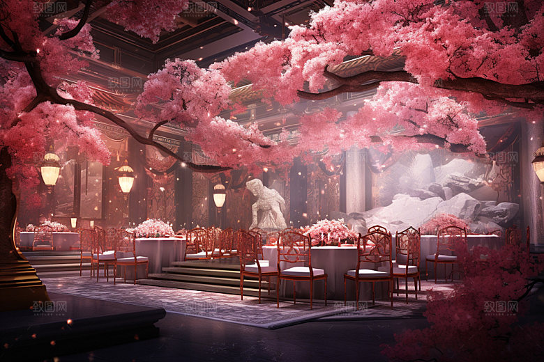 中式婚礼氛围酒店场景效果图