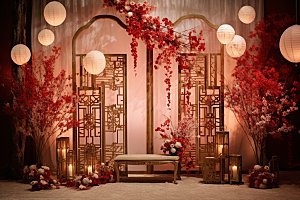 中式婚礼室内氛围效果图