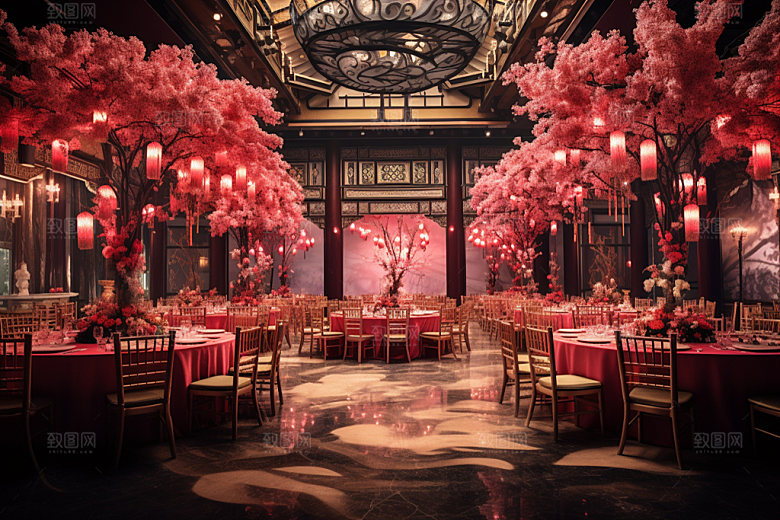 中式婚礼酒店场景传统效果图