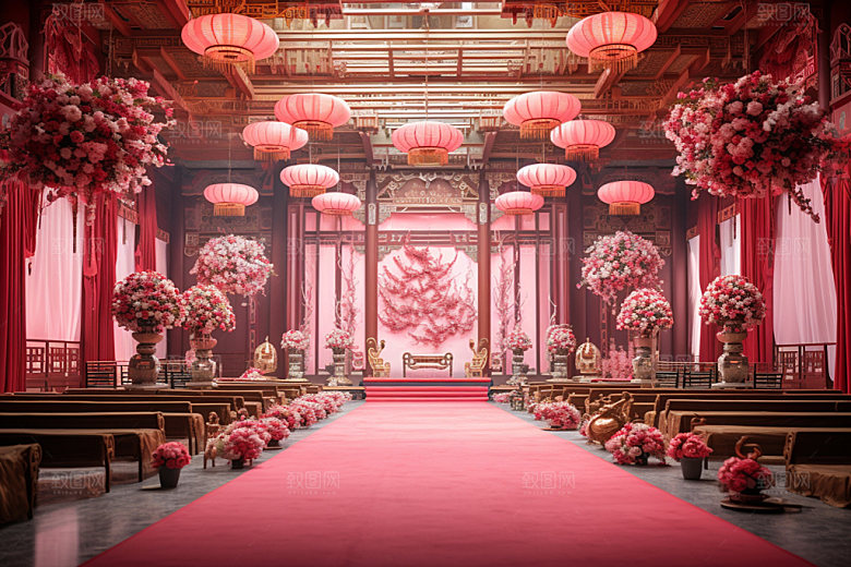 中式婚礼酒店场景唯美效果图