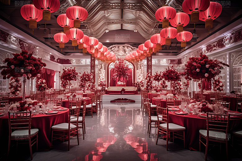 中式婚礼唯美酒店场景效果图