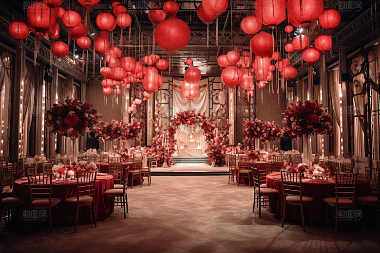 中式婚礼唯美酒店场景效果图