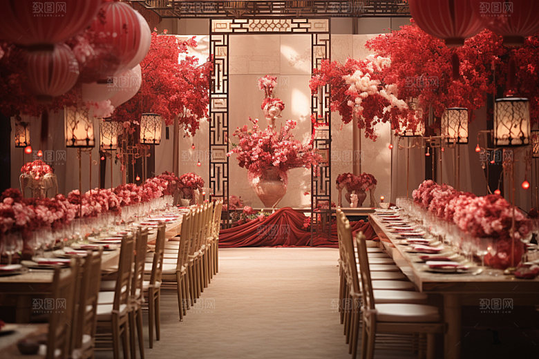 中式婚礼唯美酒店场景效果图