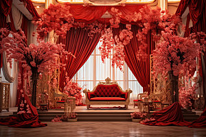 中式婚礼室内浪漫效果图