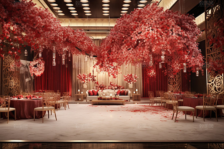 中式婚礼布置酒店场景效果图