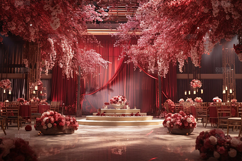 中式婚礼氛围酒店场景效果图