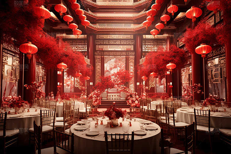 中式婚礼酒店场景布置效果图