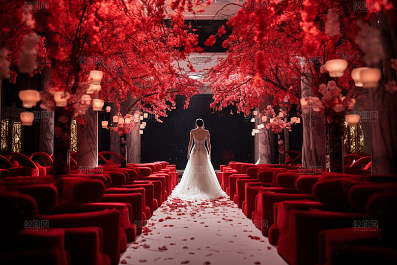 中式婚礼氛围酒店场景效果图