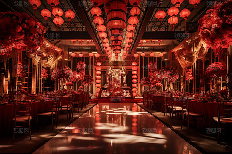 中式婚礼浪漫酒店场景效果图