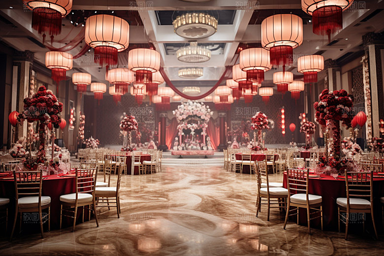 中式婚礼浪漫酒店场景效果图