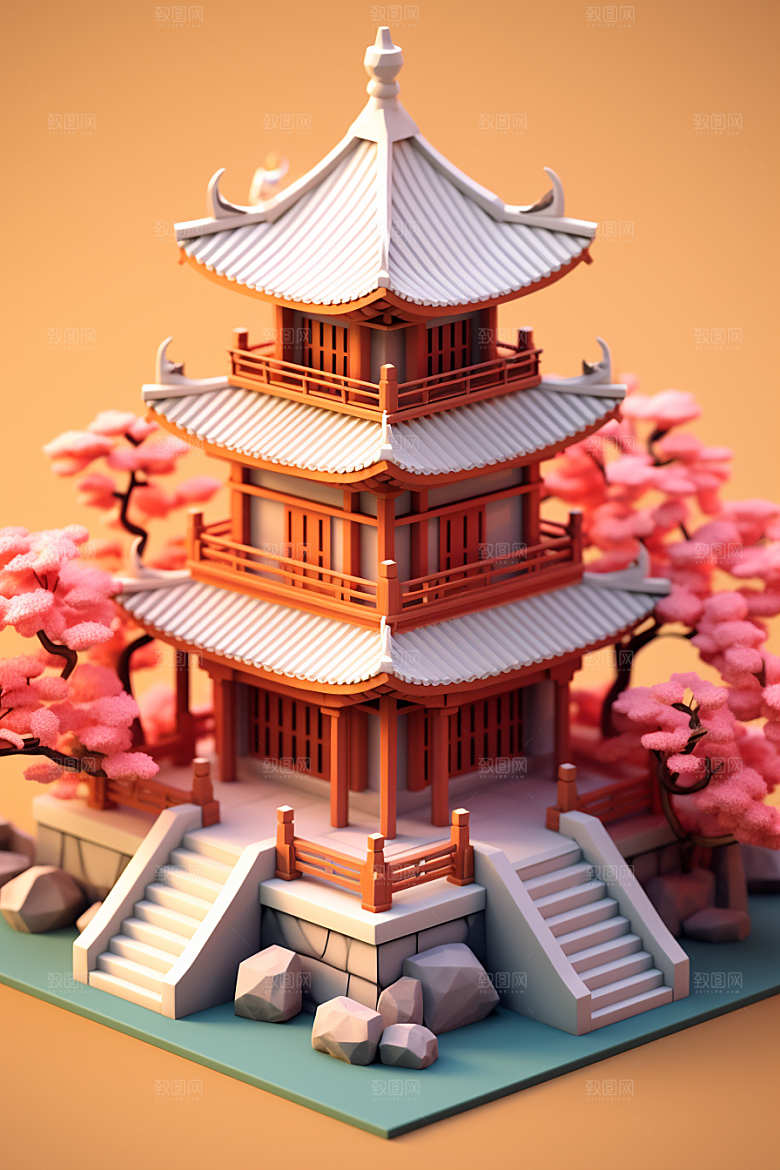中式微缩建筑国潮立体模型
