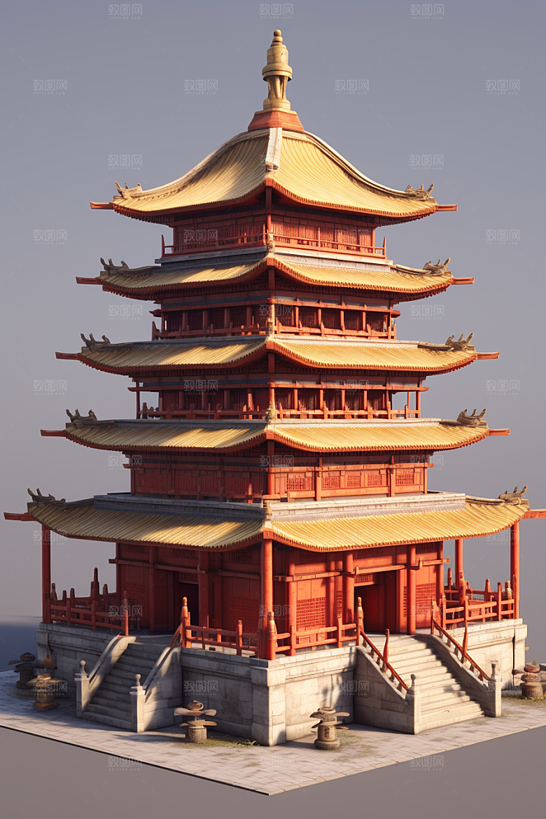 中式微缩建筑高清立体模型