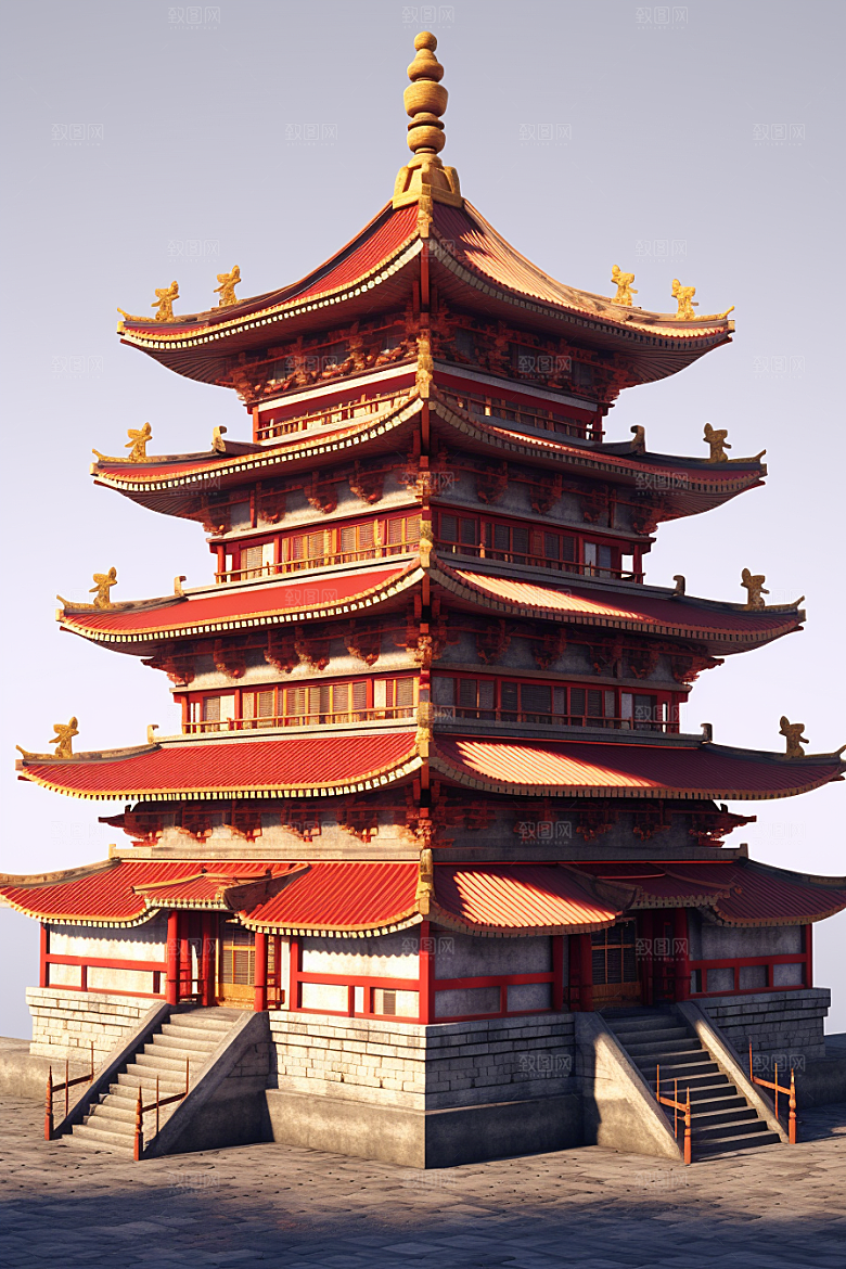 中式微缩建筑高清立体模型
