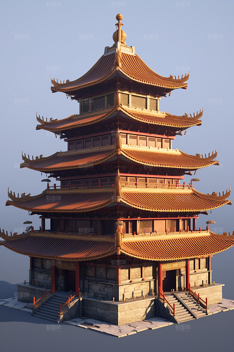 中式微缩建筑国潮高清模型