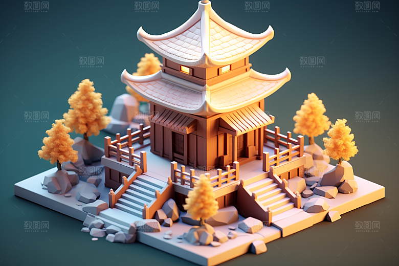 中式微缩建筑立体中国风模型