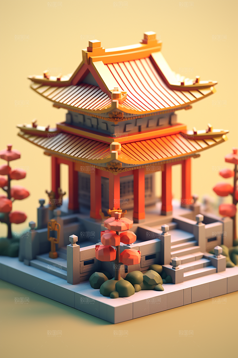 中式微缩建筑高清C4D模型