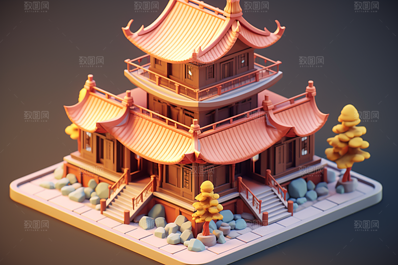 中式微缩建筑传统建筑C4D模型