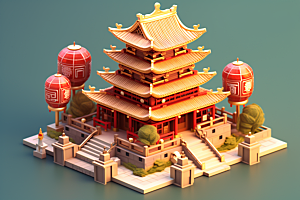 中式微缩建筑中国风传统建筑模型