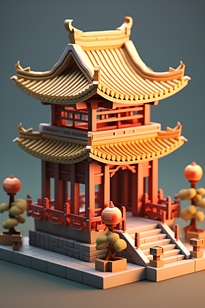 中式微缩建筑传统建筑精致模型