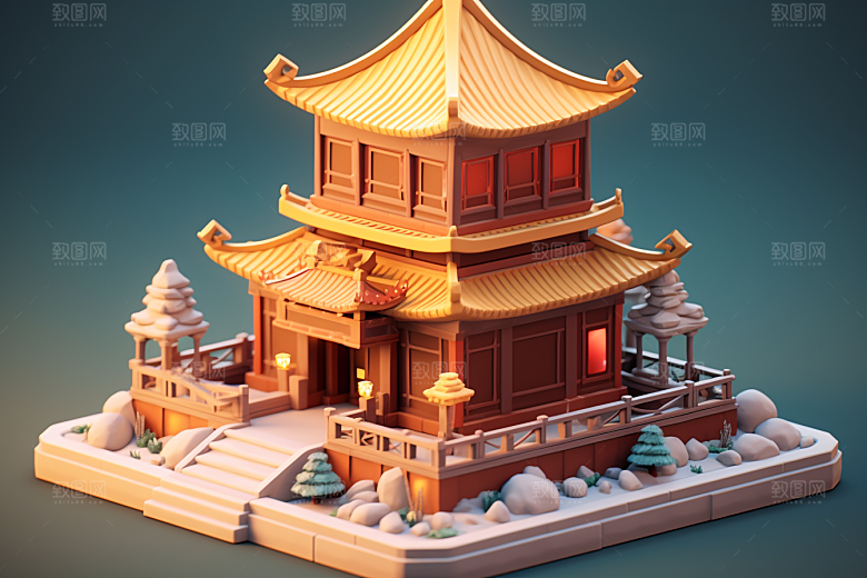 中式微缩建筑传统建筑立体模型