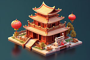 中式微缩建筑高清传统建筑模型