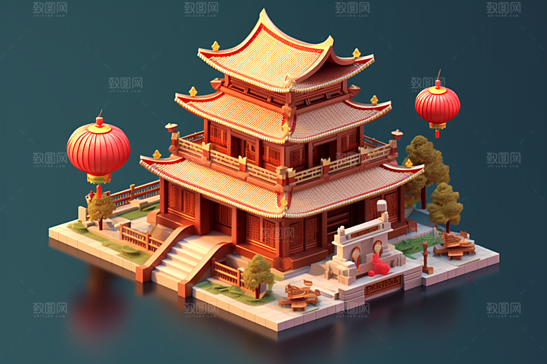 中式微缩建筑高清传统建筑模型