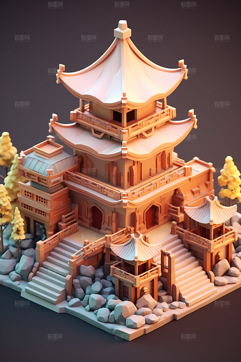 中式微缩建筑传统建筑中国风模型