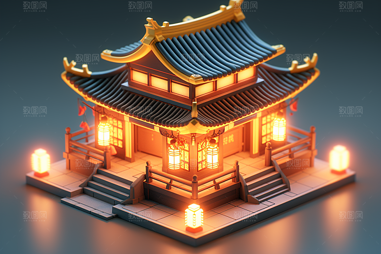 中式微缩建筑精致中国风模型